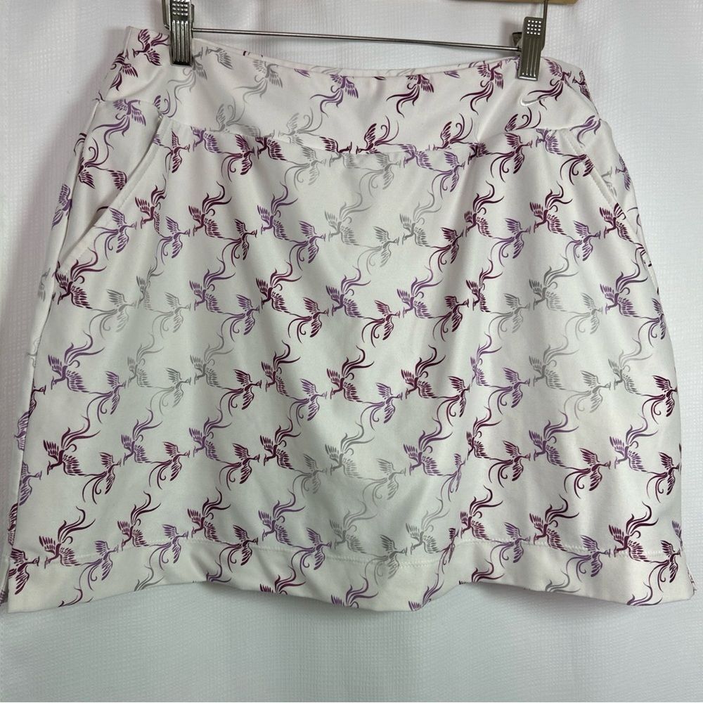 Nike Golf Skort Women’s Large Cream Dri Fit UV Birds Pockets Elastic Waist
